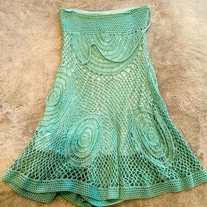 Teal crochet knee length boutique skirt. Size small.